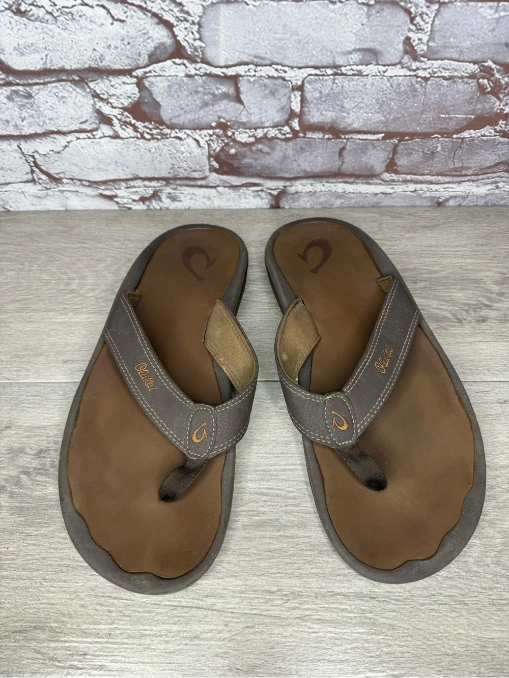 Olukai Ohana Brown Synthetic Beach Flip Flops Sandals Men Sz 12M US/46EU